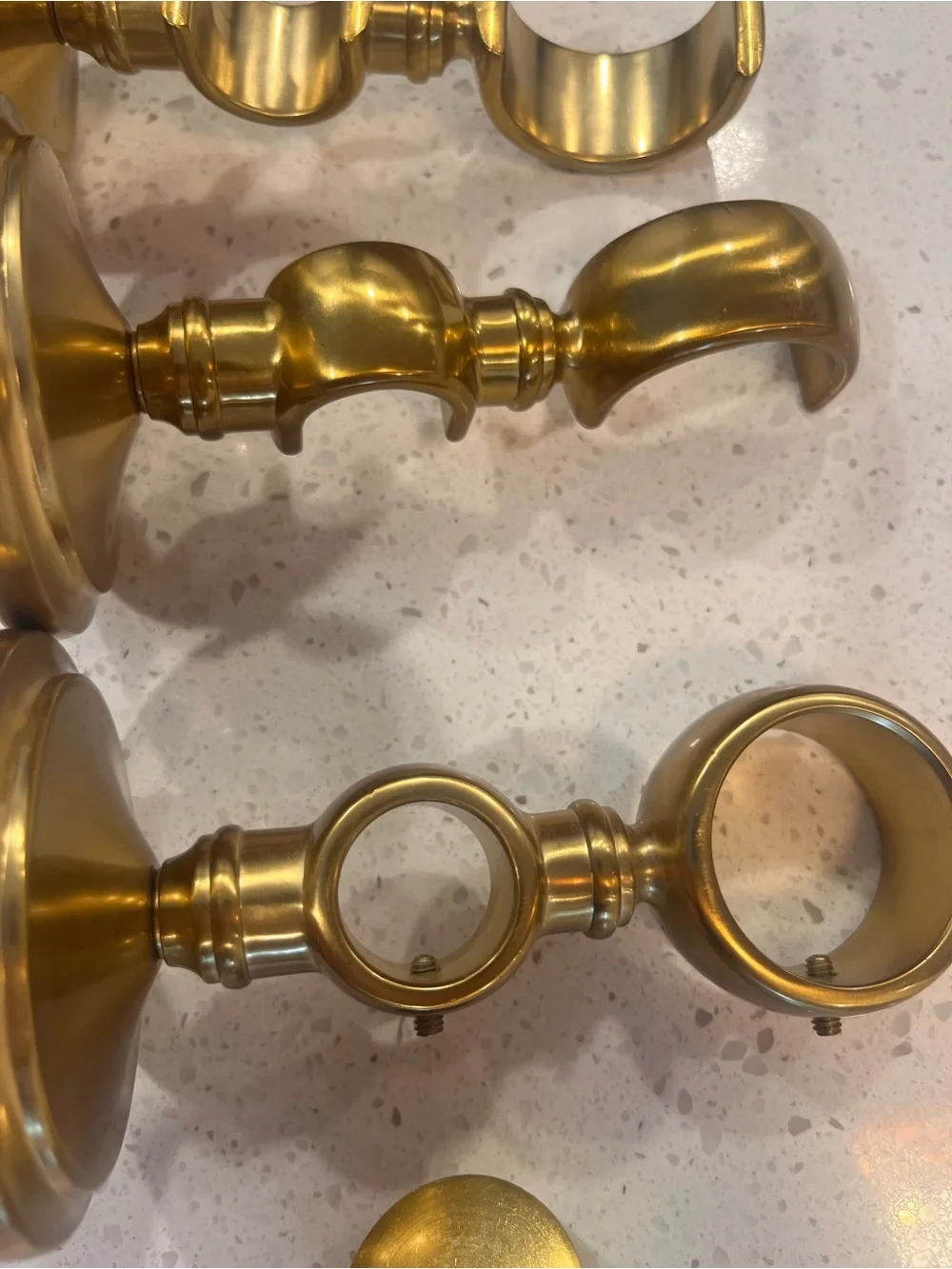 Restoration Hardware Brushed Brass Double Curtain Rod Brackets and finnials